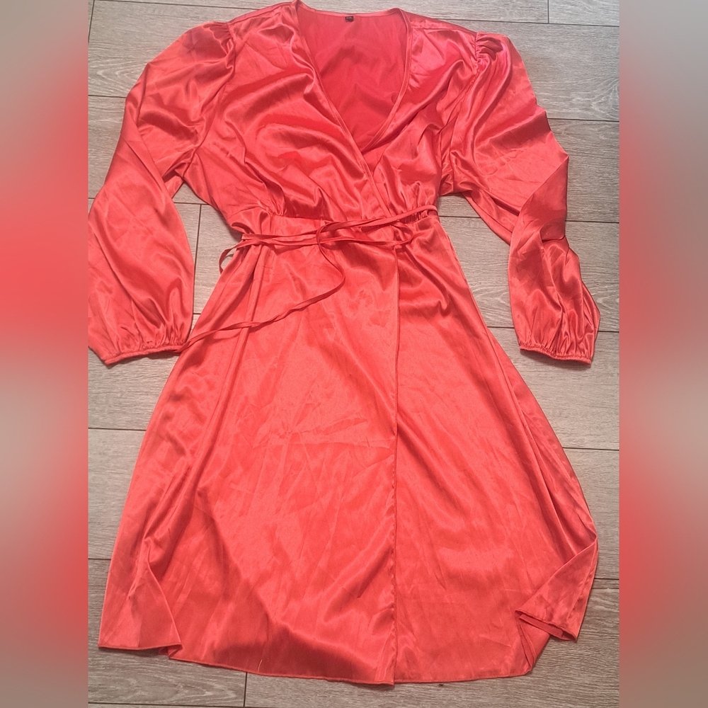 Brand New Elegant Pink Silky Plus Size Wrap Dress